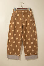 Polka dot ankle-length casual jeans with metal buttons from Dear-Lover, featuring a relaxed fit and stylish design.