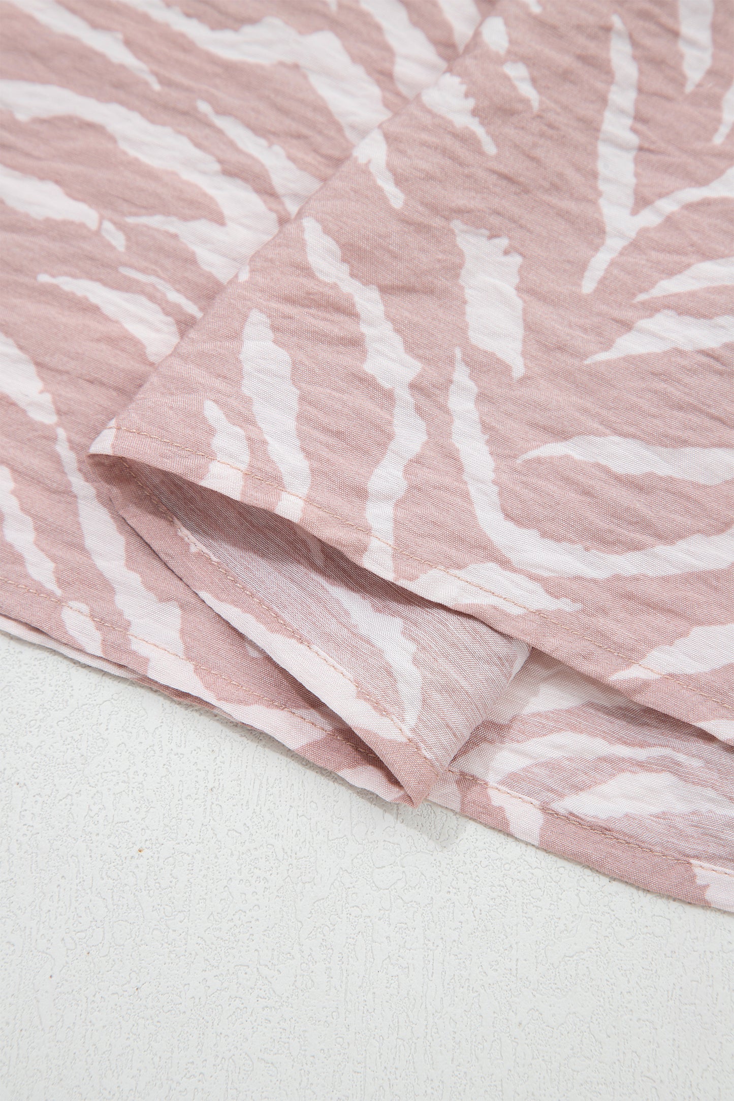 Khaki Abstract Print Cuffed Short Sleeve Loose Top Short Set