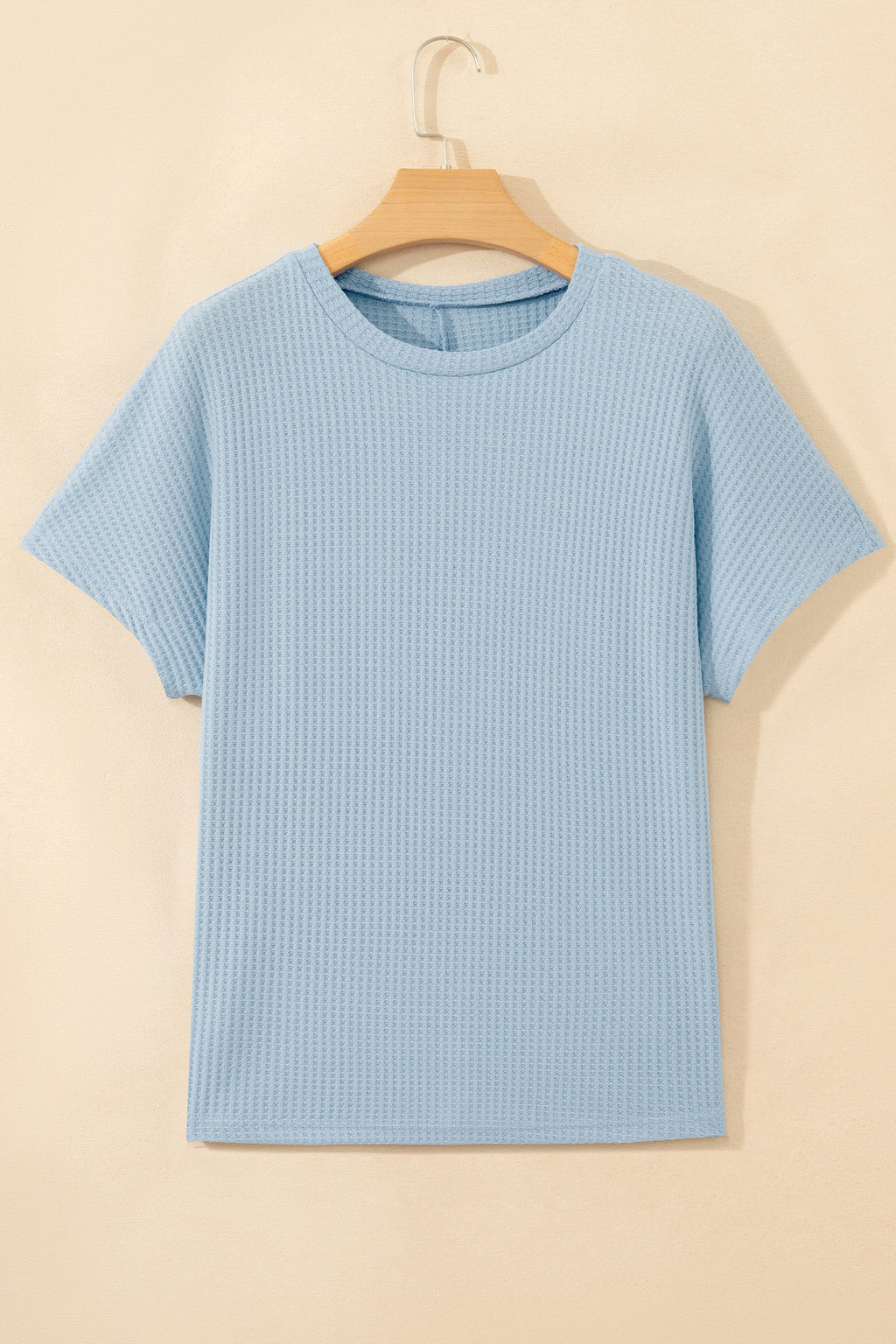 Sea Green Waffle Textured Knit Dolman Short Sleeve Loose Top