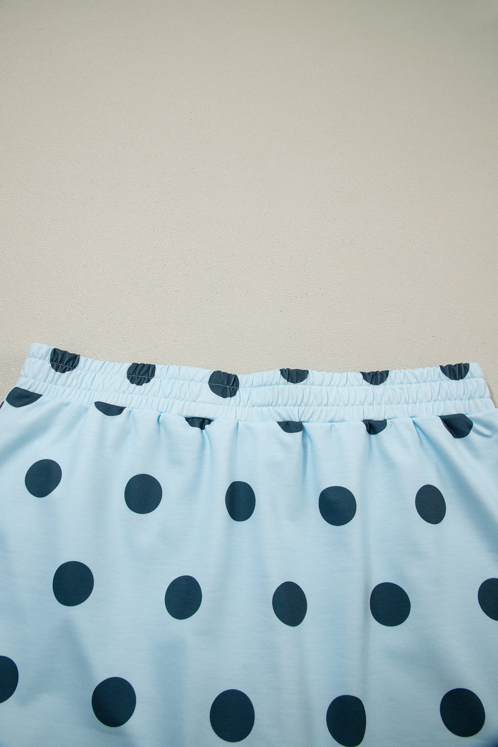 Sky Blue Ribbed Trim Polka Dot Print Tank Split Mini Skort 2pcs Set
