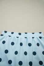 Sky Blue Ribbed Trim Polka Dot Print Tank Split Mini Skort 2pcs Set