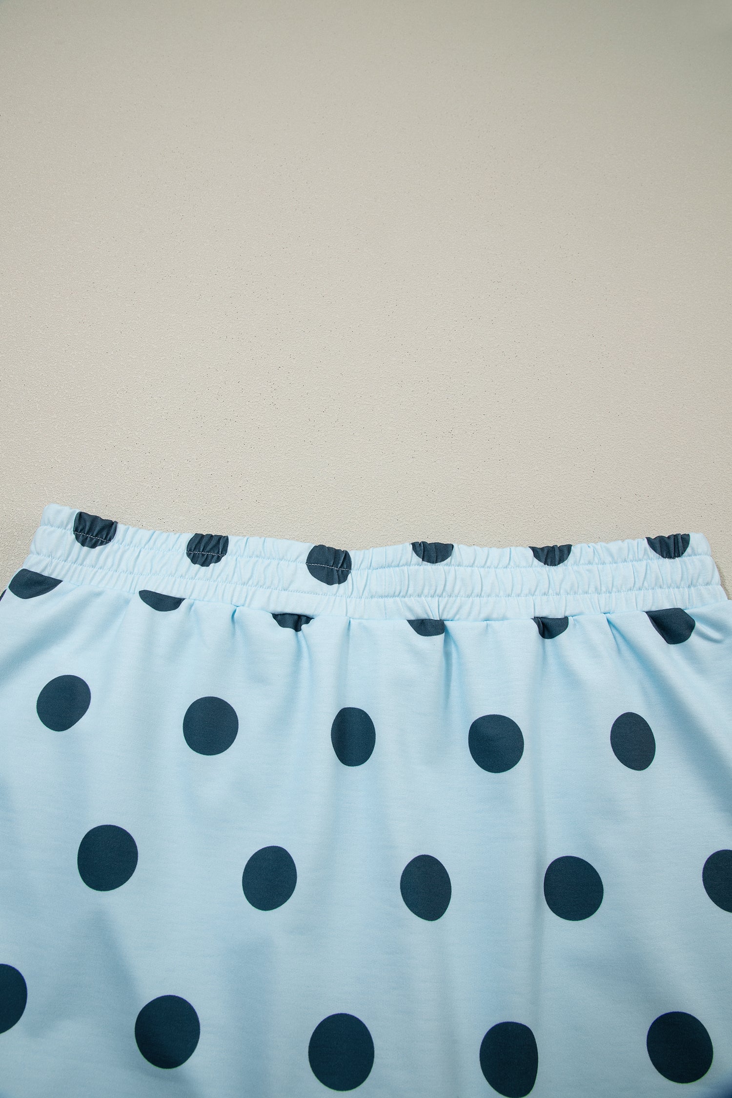 Sky Blue Ribbed Trim Polka Dot Print Tank Split Mini Skort 2pcs Set