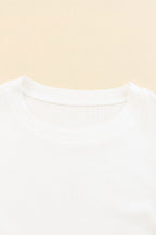 White Dotty Mesh Ruffle Sleeve Ribbed Knit Top