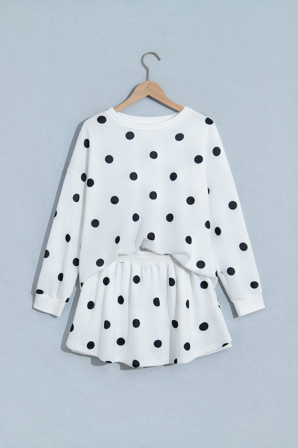 Red Polka Dot Raw Hem Relaxed Pullover Loose Skort Two Piece Set