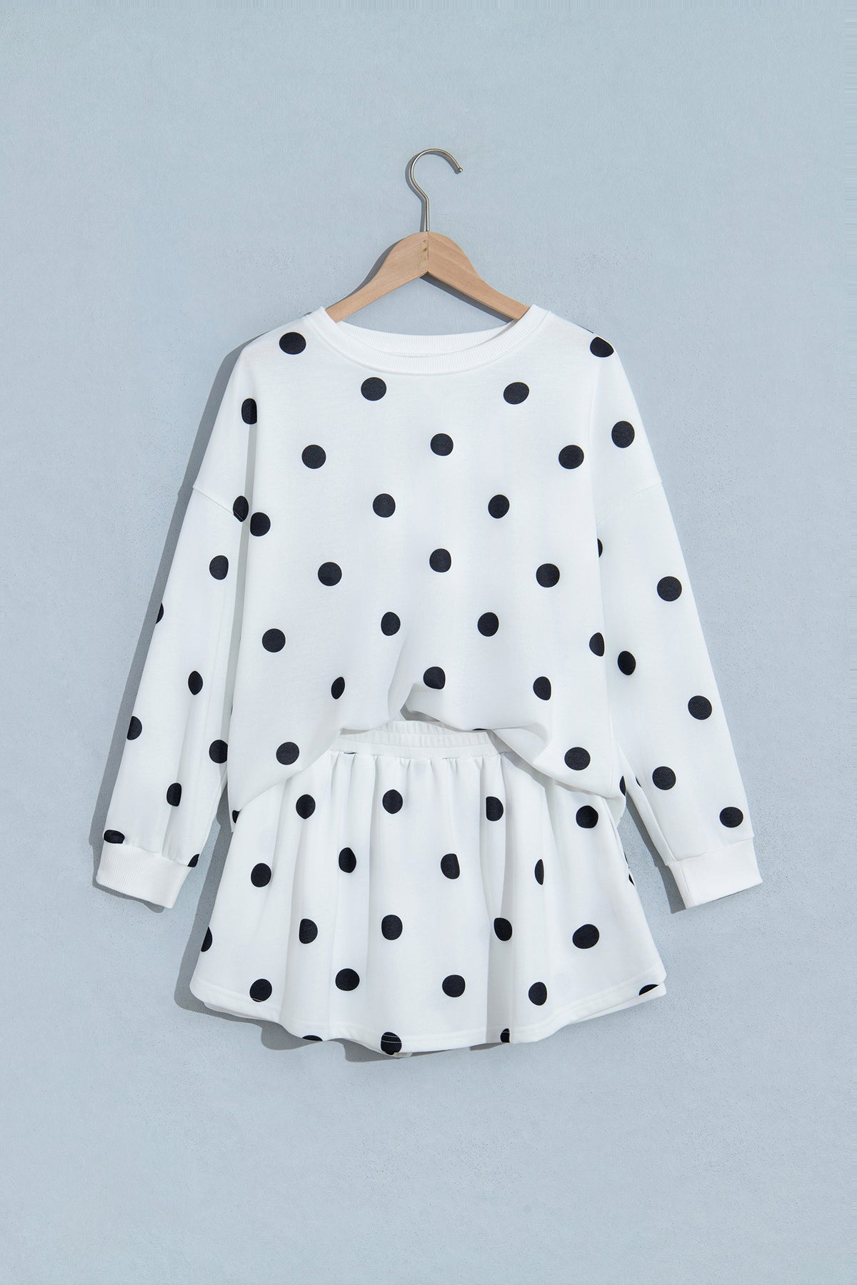 Red Polka Dot Raw Hem Relaxed Pullover Loose Skort Two Piece Set