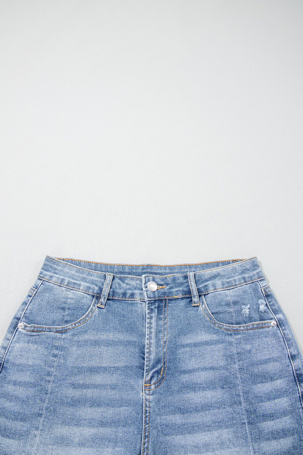 Beau Blue Acid Wash Raw Hem Denim Shorts