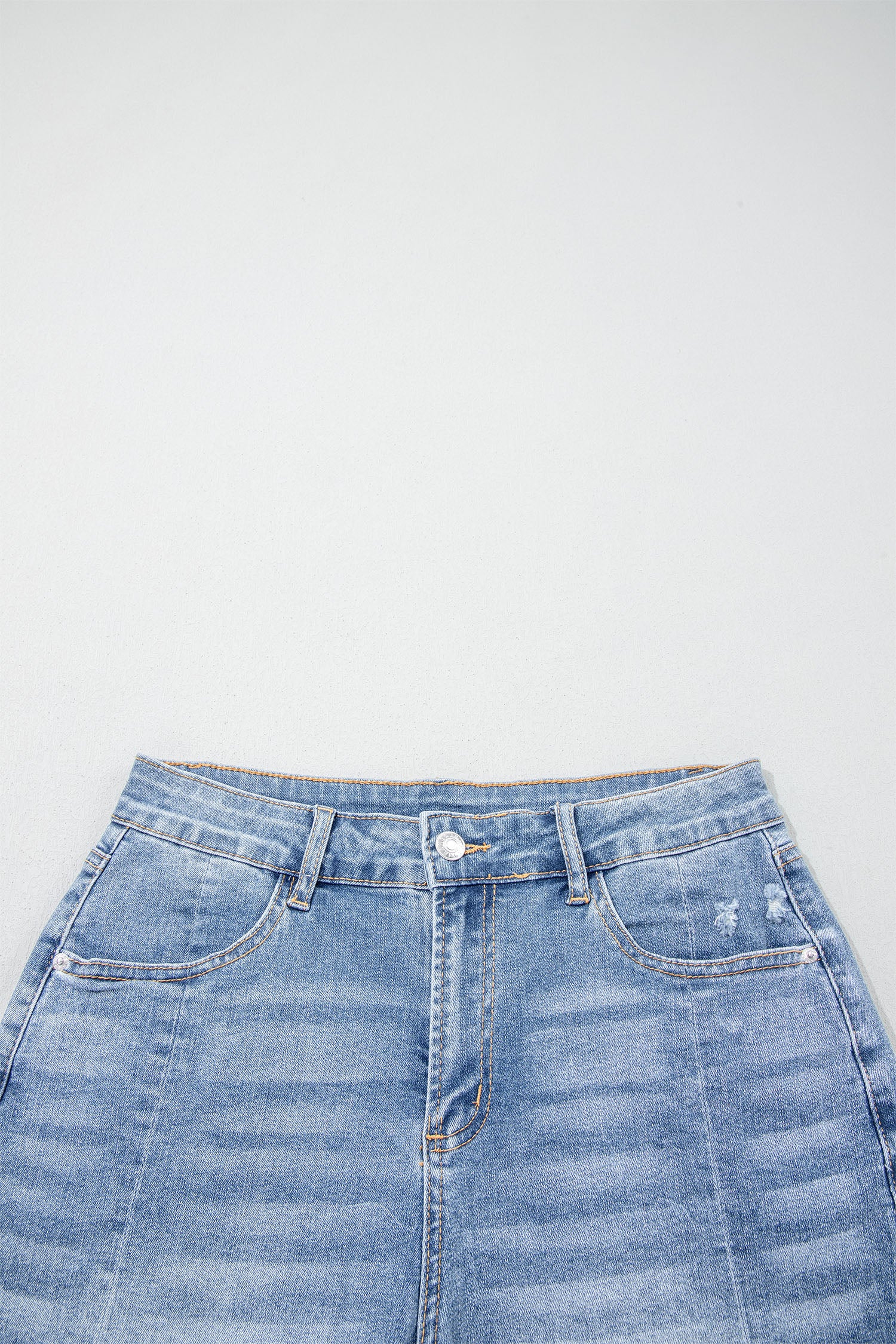 Beau Blue Acid Wash Raw Hem Denim Shorts