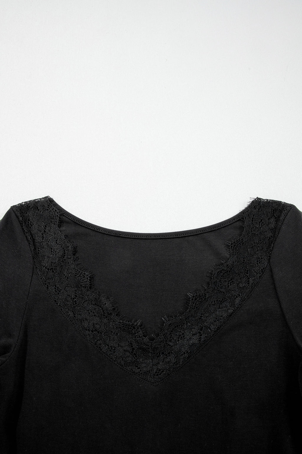 Black Lace Trim Elegant Neckline Long Sleeve Slim Top