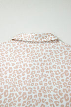 Beige Leopard Zip Polo Top 2pcs Short Set
