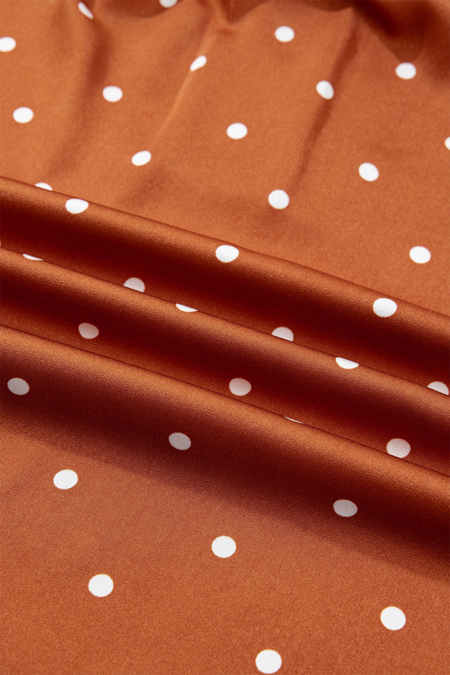 Brown Polka Dot Half Button V Neck Long Sleeve Blouse