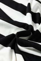 Black Stripe Floral Print Puff Sleeve Patchwork Blouse