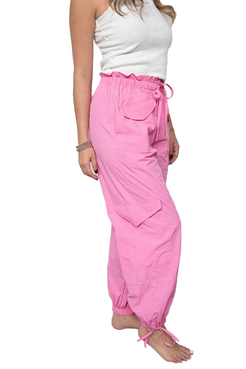 Hot Pink Cargo Parachute Joggers