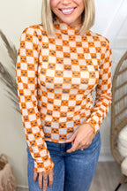 Orange Abstract Halloween Pattern Long Sleeve Stand Neck Shift Blouse