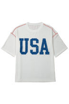 Fiery Red USA Graphic Half Sleeve Loose Ribbed Top