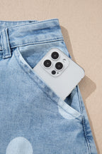 Polka dot ankle-length casual jeans with metal buttons from Dear-Lover, showcasing a trendy, relaxed denim style.