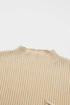 Patch Pocket Ribbed Knit Short Sleeve Sweater