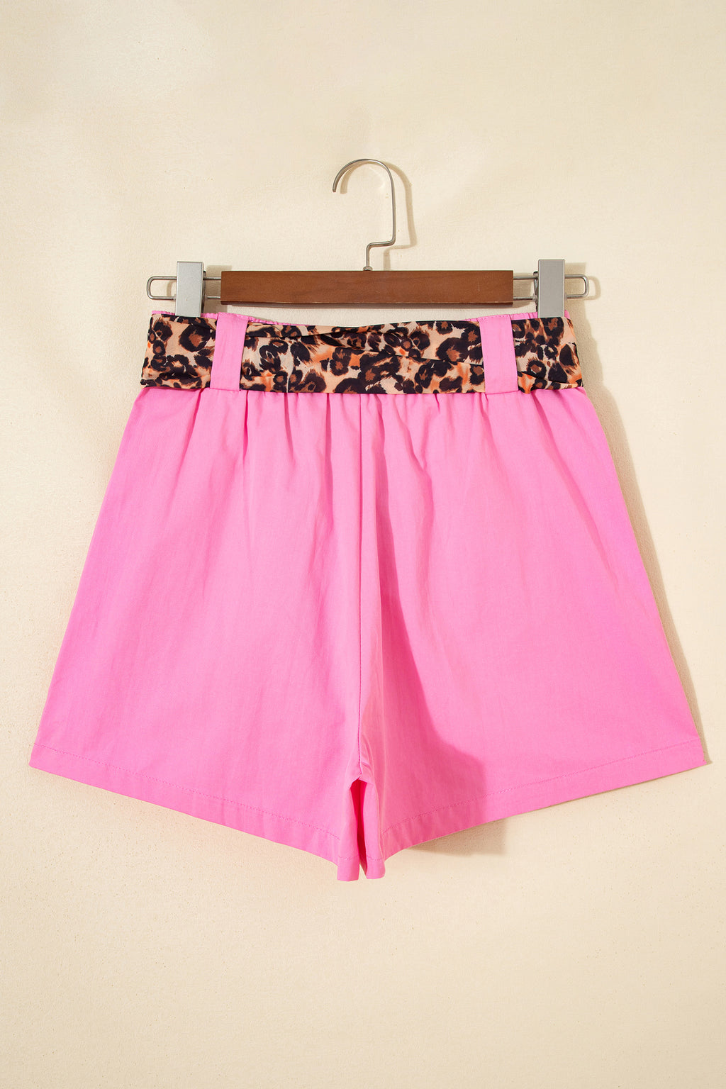Oatmeal Leopard Contrast Sash Belt Pleated Wide Leg Shorts
