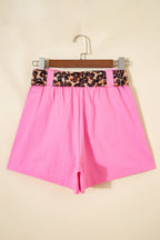 Oatmeal Leopard Contrast Sash Belt Pleated Wide Leg Shorts