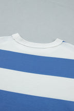 Blue Stripe Raw Seam Shoulder Detail Casual Tee Dress