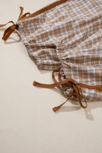 Chestnut Plaid Print Elastic Waist Bow Tie Contrast Detail Jogger Pants
