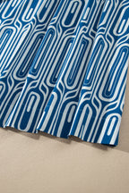 Blue Geometric Print Short Sleeve Drawstring Shirt Collar Dress