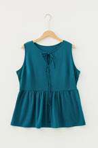 Coffee Plus Size Solid Color Bow Tie Peplum Tank Top
