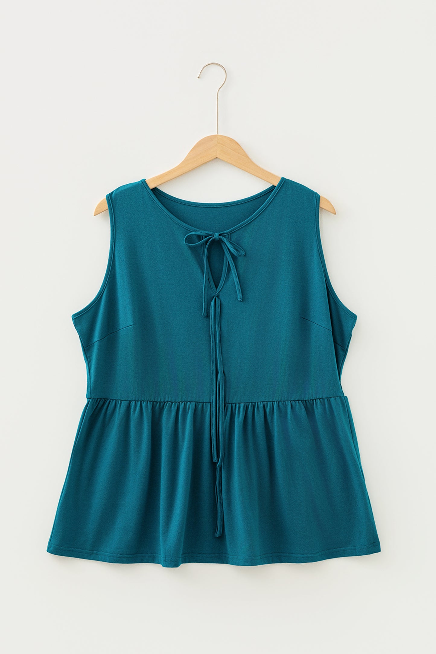 Coffee Plus Size Solid Color Bow Tie Peplum Tank Top