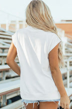 Black Solid Color High Neck Cap Sleeve Loose Top