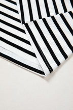 Black Stripe Scalloped Trim Round Neck T Shirt