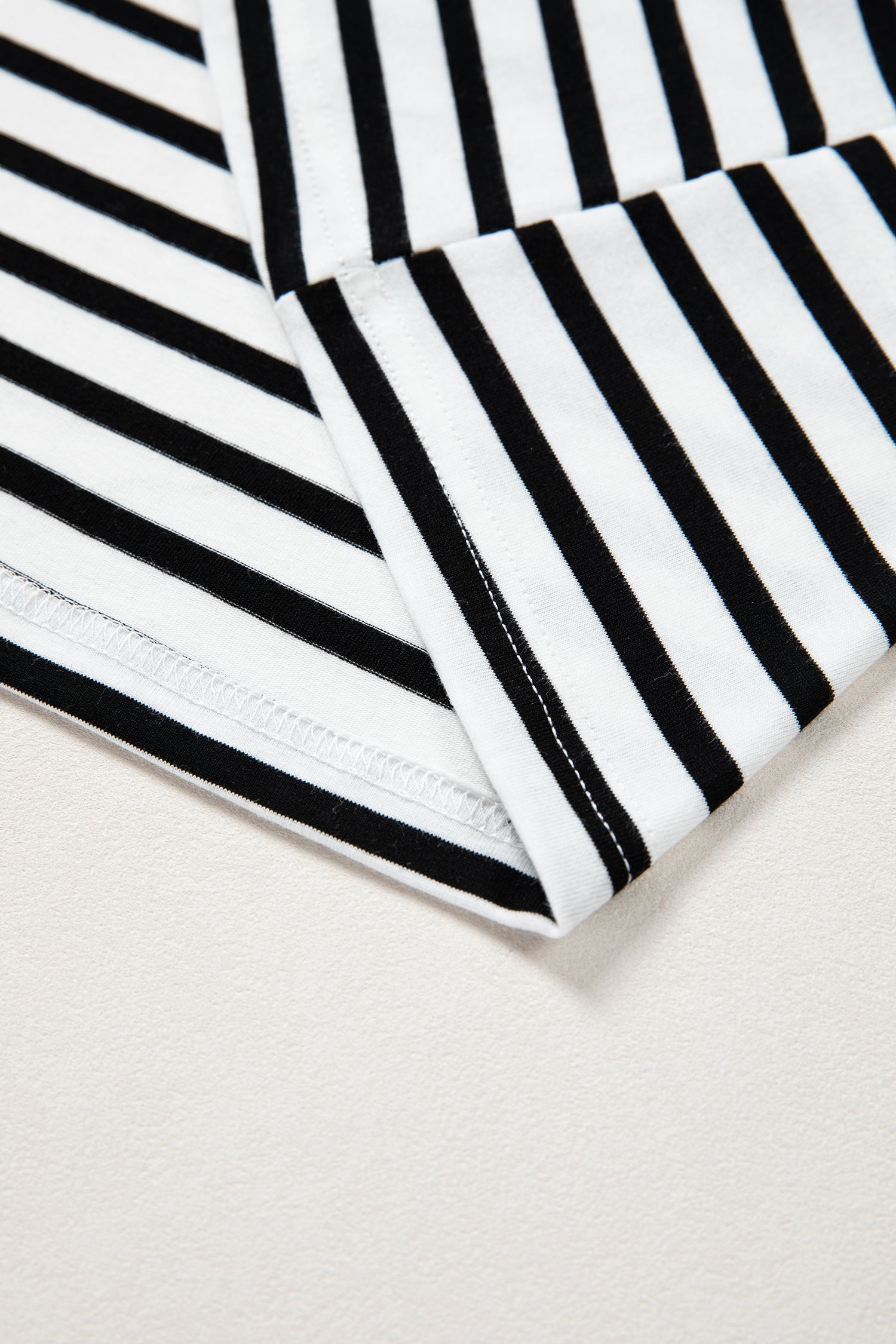Black Stripe Scalloped Trim Round Neck T Shirt