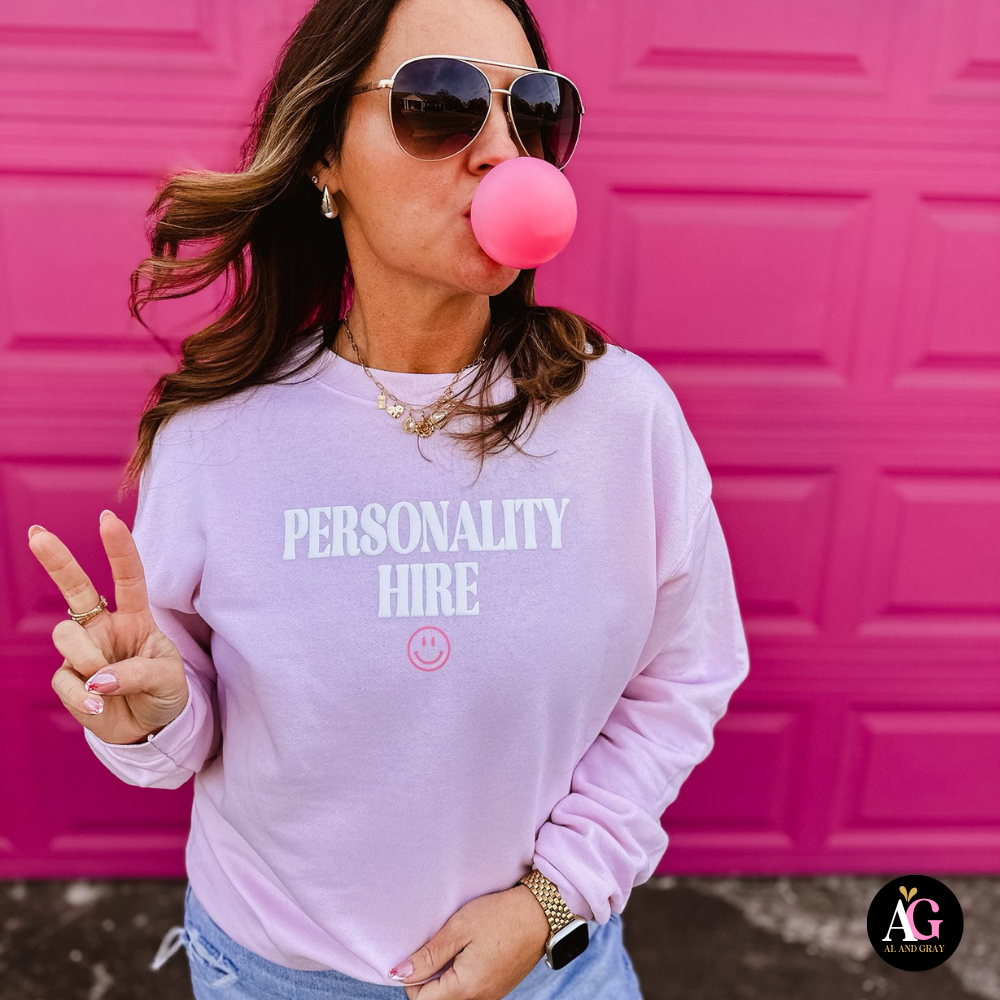 Al + Gray Graphic Tees Personality Hire T-shirt featuring bold printed design on a black fabric background.