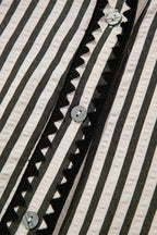 Black Stripe Scallop Trim Shirt Collar Half Button 3/4 Sleeve Long Dress
