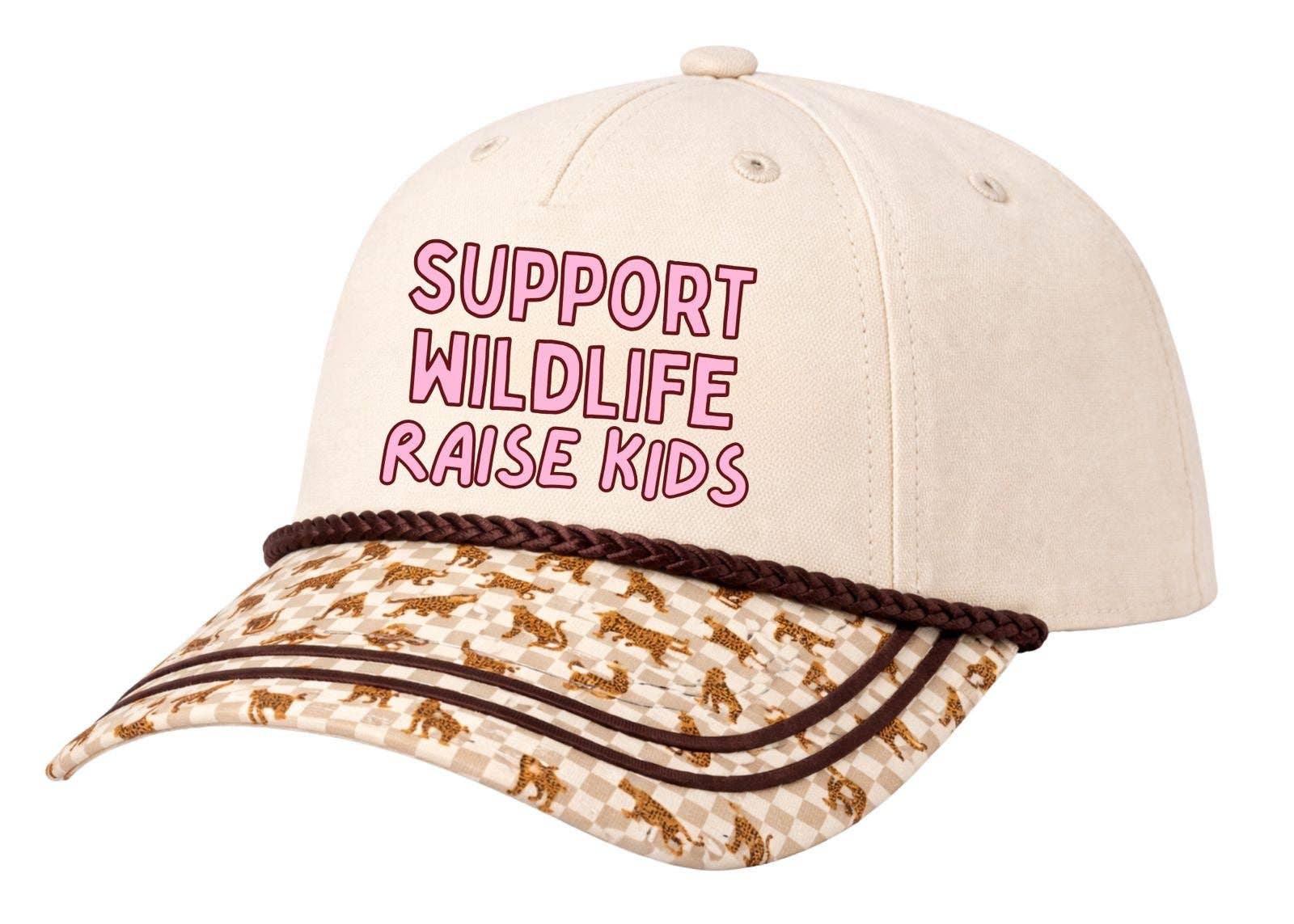"Support Wildlife Raise Kids "on Tan Cap with Patch Work - Estimated ship date 9/20