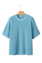 Mist Blue Exposed Seam Detail Half Sleeve Loose Sweater