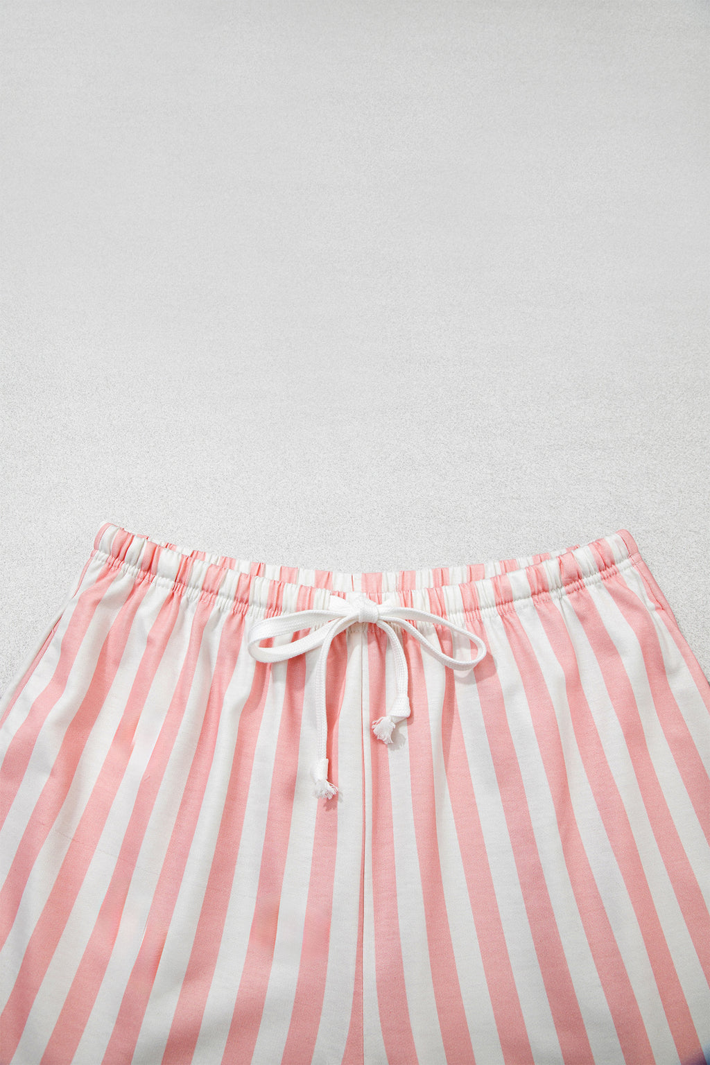 Smoke Green Striped Color Block Pullover Top Drawstring Shorts Set
