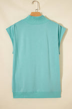 Black Solid Color High Neck Cap Sleeve Loose Top
