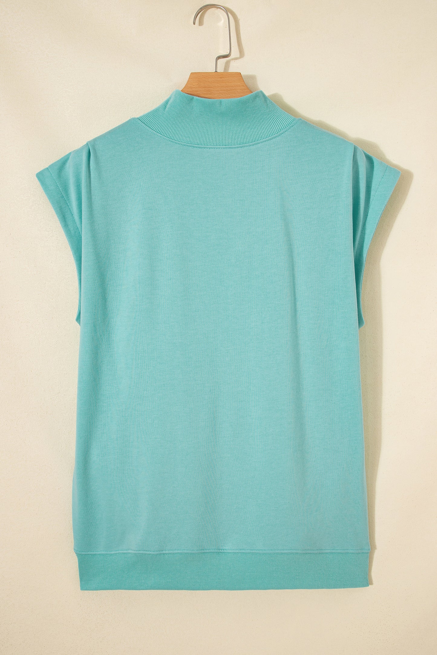 Black Solid Color High Neck Cap Sleeve Loose Top