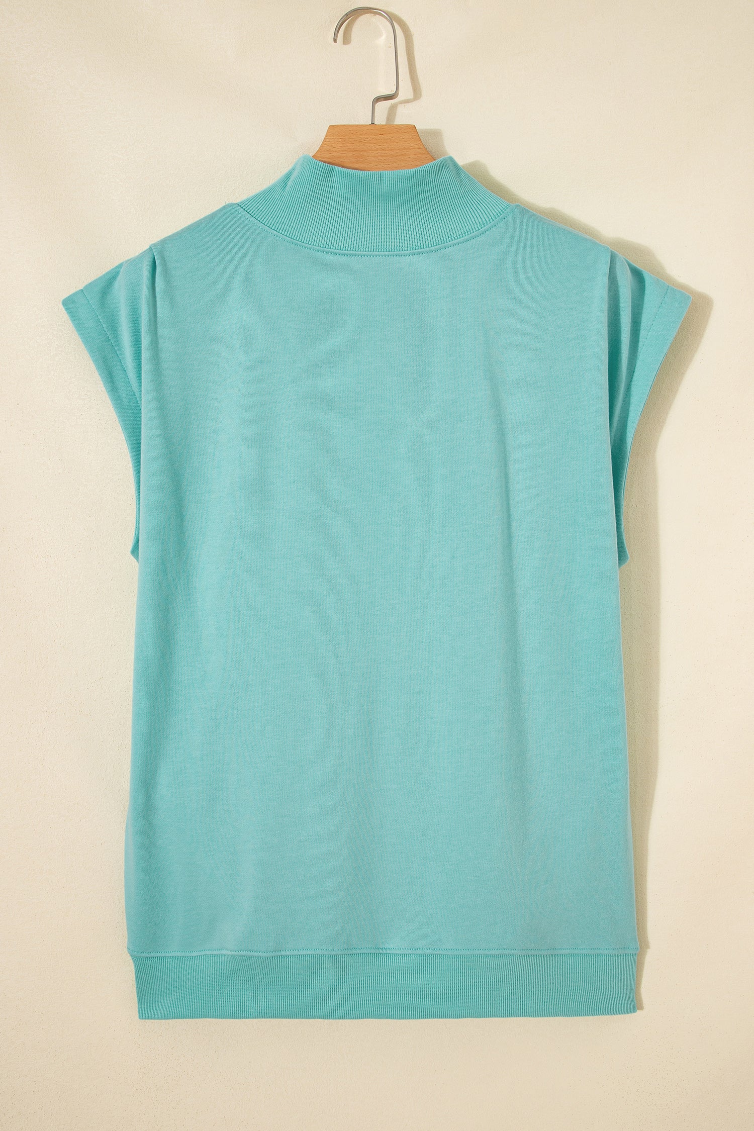 Black Solid Color High Neck Cap Sleeve Loose Top