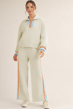 Striped Patchwork Quarter Zip Pullover Loose Pant Set