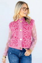 Pink Leopard Print Knit Sleeveless Regular Wash Sweater Vest