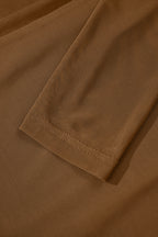 Coffee Sheer Mesh Patchwork High Neck Long Sleeve Top