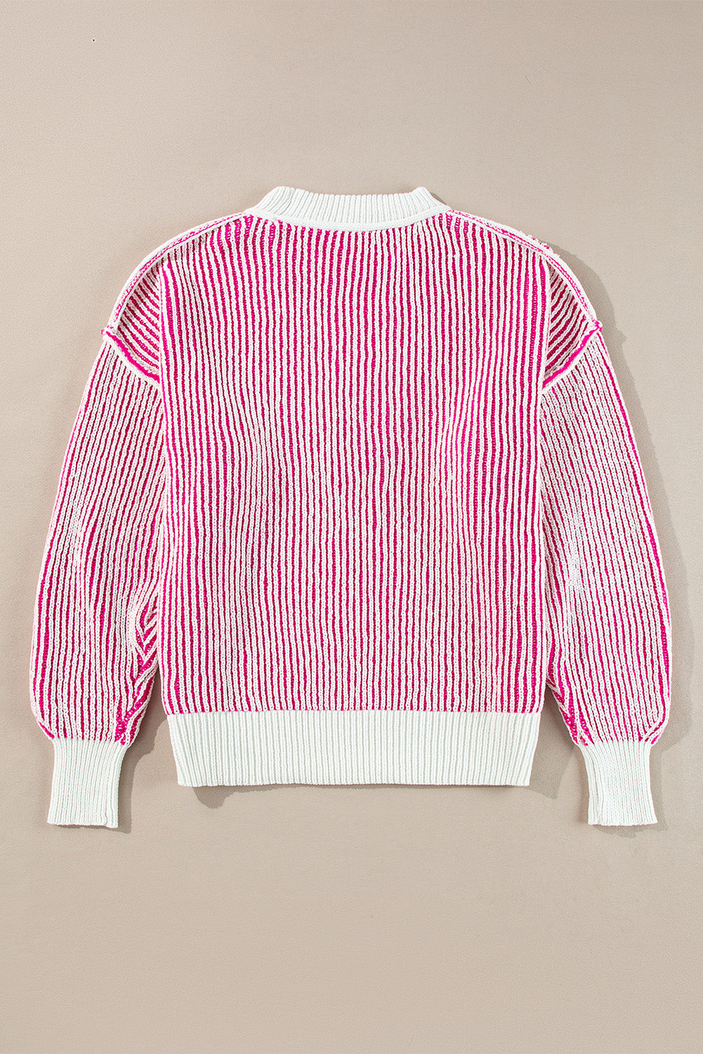 Striped Textured Knit Contrast Edge Loose Sweater