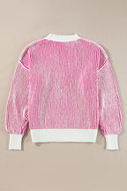 Striped Textured Knit Contrast Edge Loose Sweater