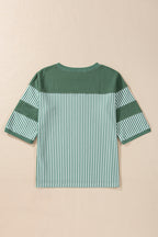 Black White Striped Patchwork 3/4 Sleeve Oversize Top