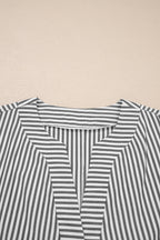 Black Stripe Plus Size V Neck Roll-tab Short Dolman Sleeve Blouse