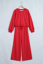 Polka dot drawstring wide-leg long sleeve top and pant set by Dear-Lover, stylish two-piece outfit with comfortable fit.