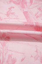 Pink Abstract Print Ribbed Crewneck Long Sleeve Top Elastic Waist Short Set