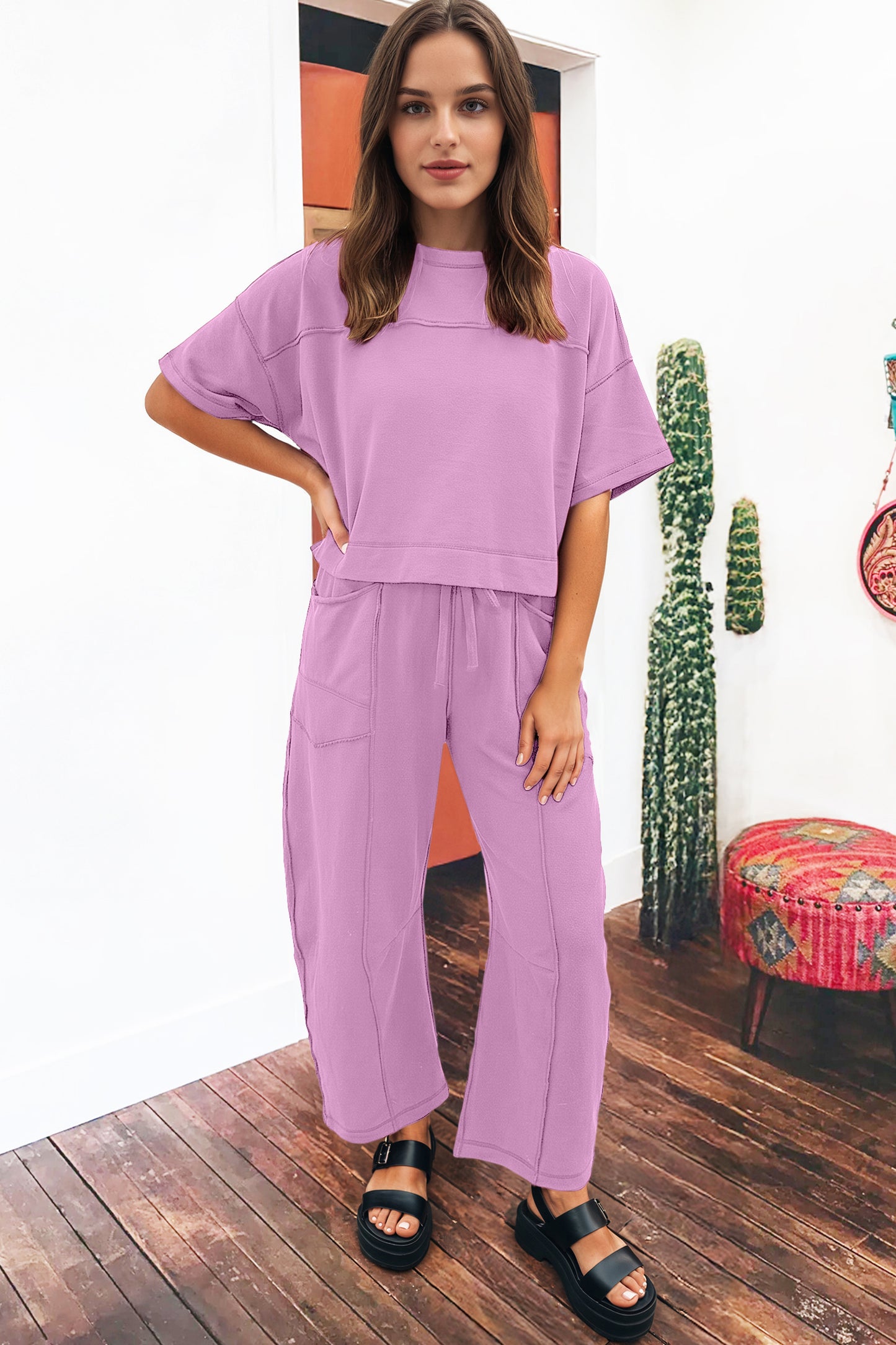 Drop Shoulder Boxy Tee and Barrel Pants Set
