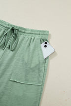 Canton Cuffed Short Sleeve Tee Raw Seam Patch Pocket Drawstring Pants Set