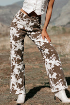Brown Abstract Pattern Regular Fit Full-Length Western Style Jeans